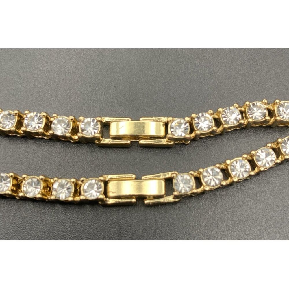 Necklace Bracelet Set 4 mm Tennis Yellow Gold Tone Solitaire CZ 21.5" 8"Hip Hop - Picture 6 of 6